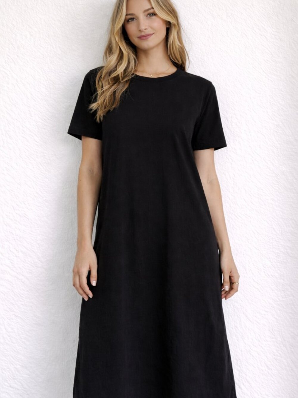 Nordstrom Black T-Shirt Midi Dress Size Medium Minimalist Casual Stretch